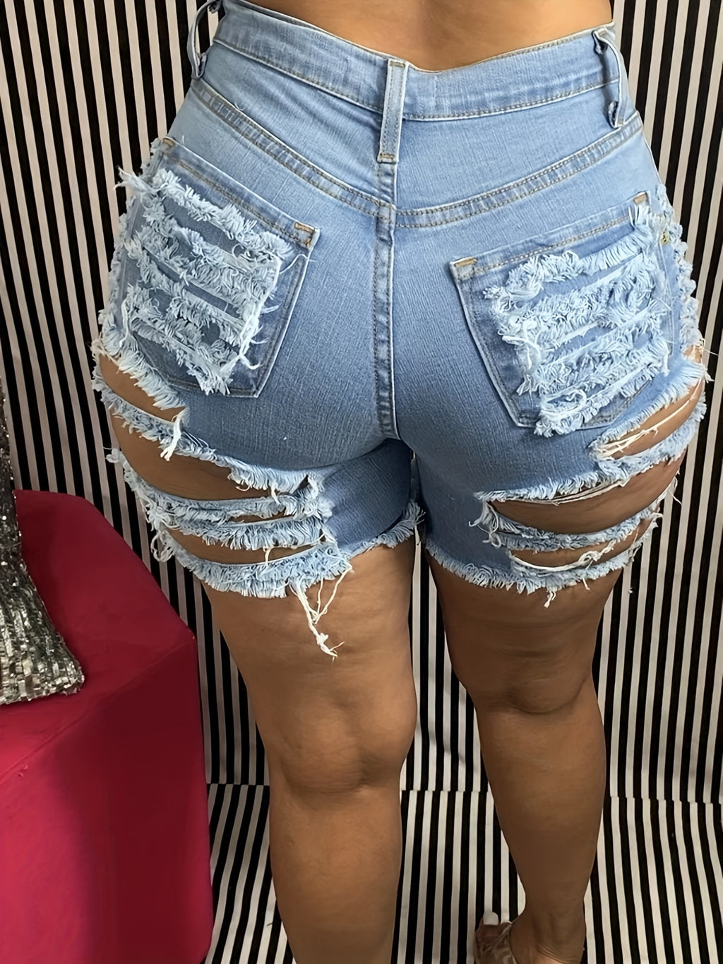 High Rise Ripped Denim Shorts Women Trendy Streetwear Style Light Blue Jean Shorts Casual Going Out Summer Outfit