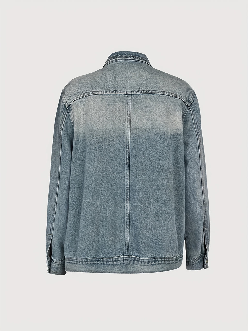 Vintage Washed High Neck Asymmetric Button Denim Jacket Women Loose Fit Drop Shoulder Streetwear Coat Light Blue Spring Fall S-XXL