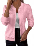 Solid Zip Up Baseball Collar Jacket for Women, Chic Woven Fabric Spring Fall Coat, Versatile Casual to Formal Machine Washable Outerwear, Elegant Lightweight Layer