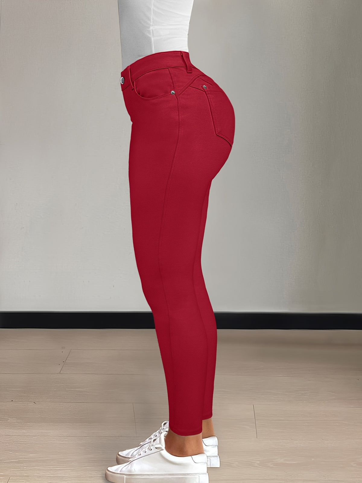 Women's High-Waist Skinny Jeans Stretchy Fabric Multi-Color Long Style Casual Streetwear Button Decor Five Pockets
