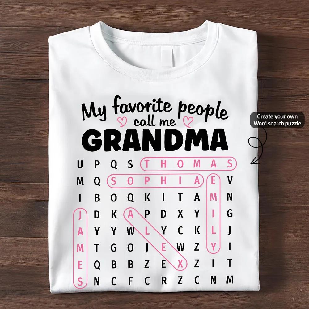 Grandma Favorite People Word Search Puzzle Personalized Long Sleeve Shirt Vintage Geometric Print