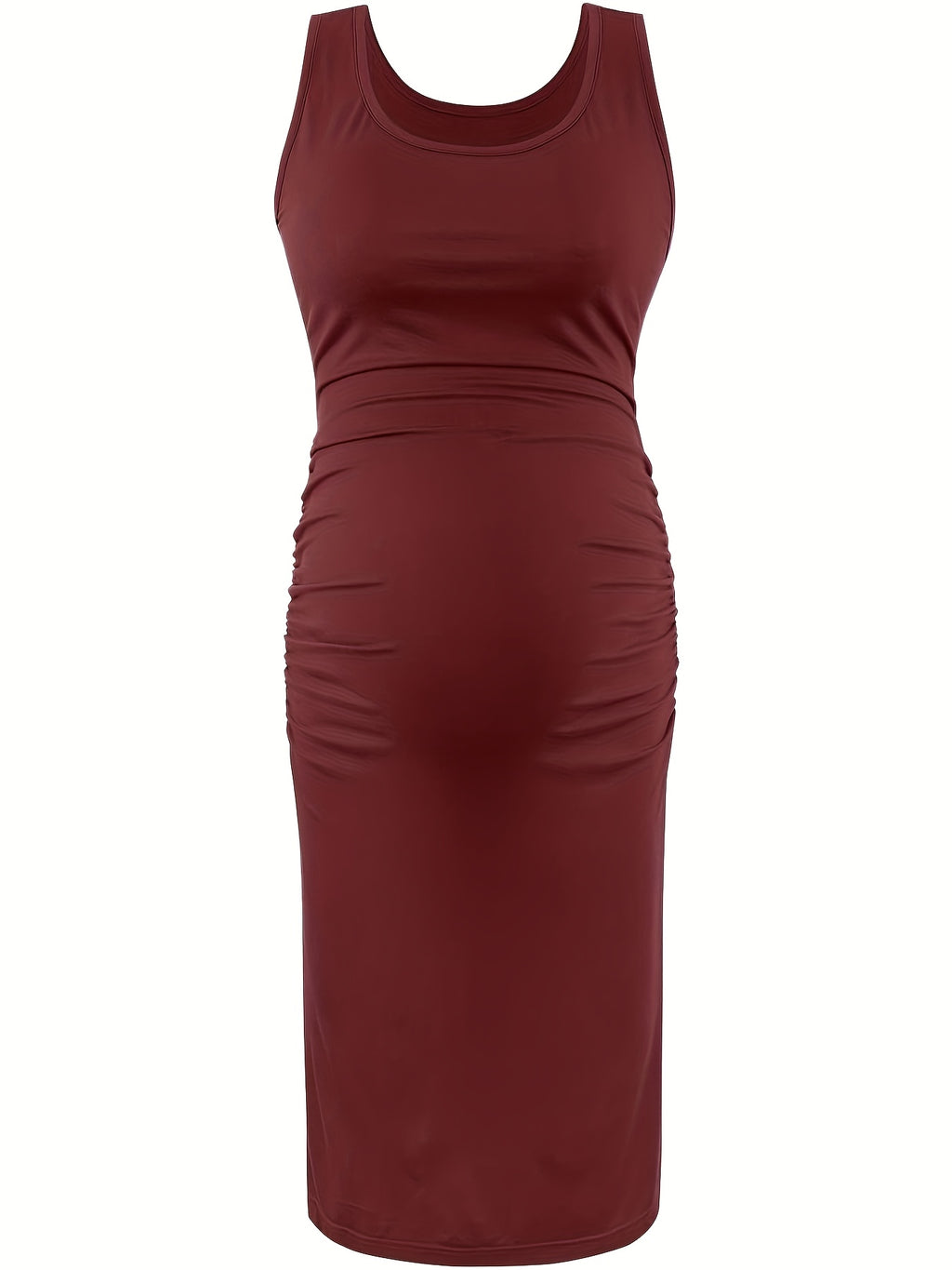 Maternity Bodycon Side Ruched Dress for Women - Soft Rayon Spandex Baby Bump Midi Dress, Baby Shower Photography Daily Wear, Sizes S-XL