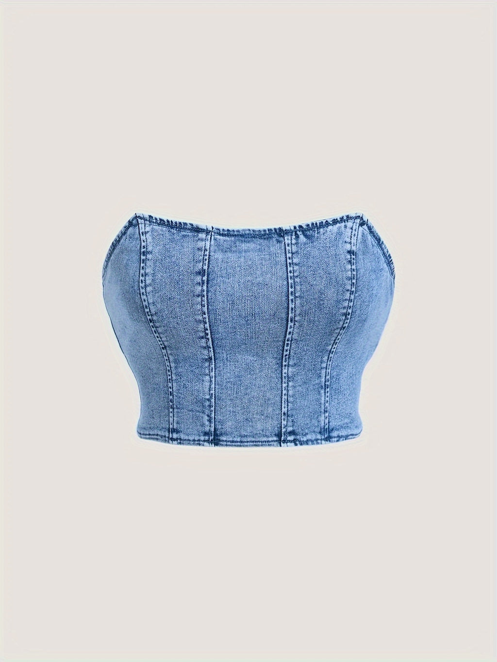 Denim Bandeau Tube Top Women Off Shoulder Back Zipper Stretch Light Blue Slim Fit Casual Dressy Blouse XS-XL