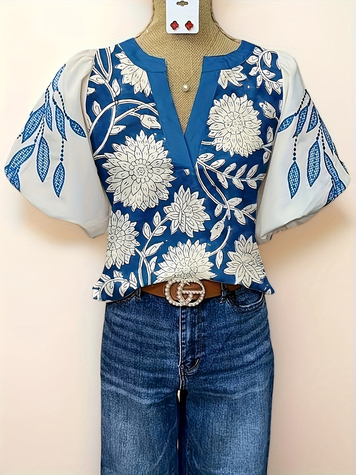 Floral Print Puff Sleeve Blouse Women Vintage Loose Casual Shirt Top Spring Summer Feminine Style S-XXL