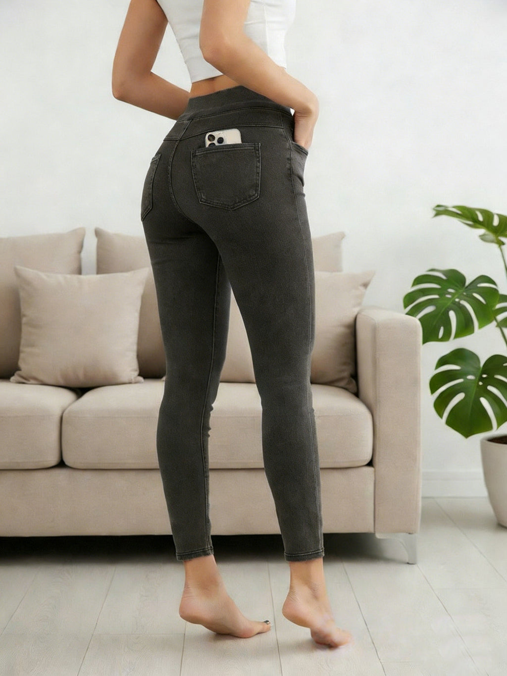 Women's Pull On Skinny Jeans Stretchy High Waist Tummy Control Denim Jegging with Pockets Peacock Blue Light Blue Black S-XL