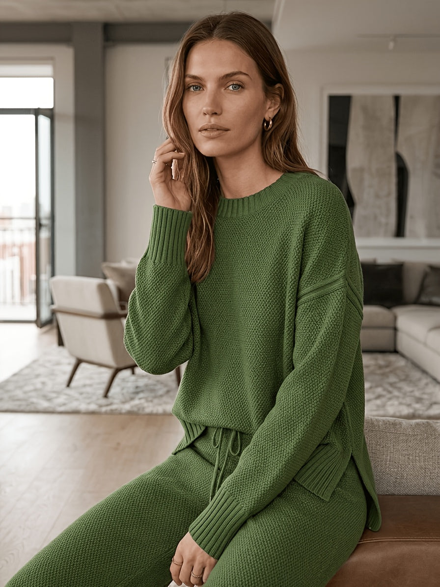 Waffle Texture Two-Piece Set Women Long Sleeve Hoodie High Waist Wide Leg Pants Casual Loose Retro Fall Tracksuit Set S-XXL