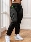 Women Cargo Pants Multi-Pocket Neon Green Zipper Drawstring Waist Full Length Outdoor Travel Trousers Spring Fall Casual