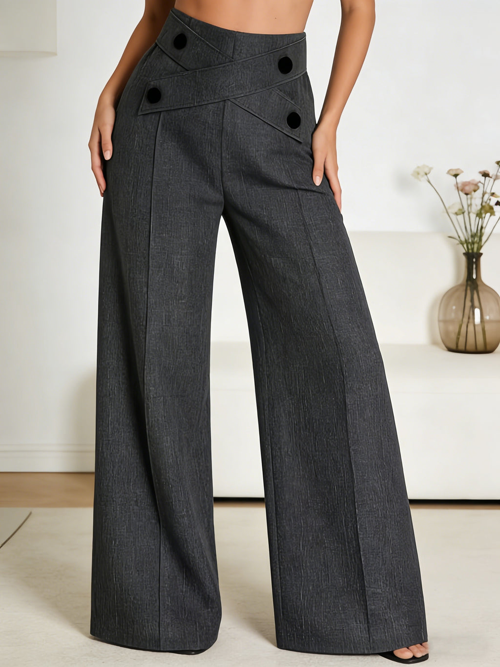 Straight Leg Dress Pants Women Button Closure Elegant All-Season Office Business Casual Daily Wear Easy Care Formal Bottoms S-XXL