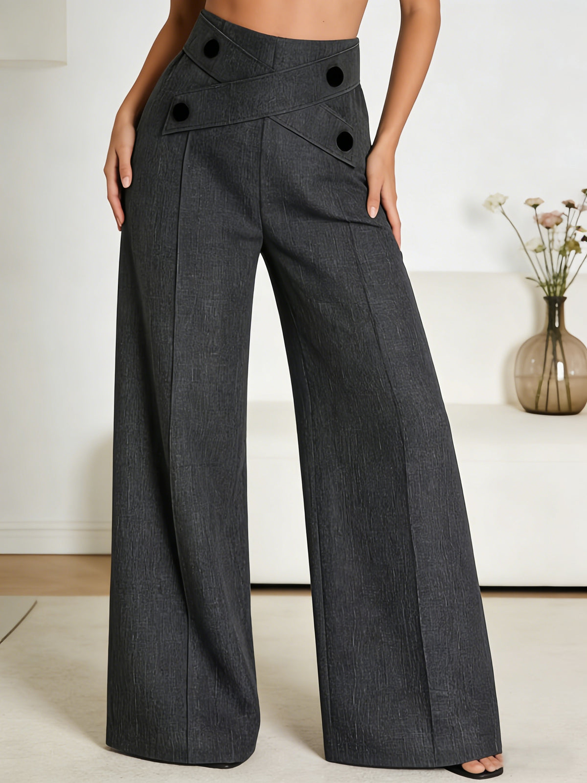 Straight Leg Dress Pants Women Button Closure Elegant All-Season Office Business Casual Daily Wear Easy Care Formal Bottoms S-XXL