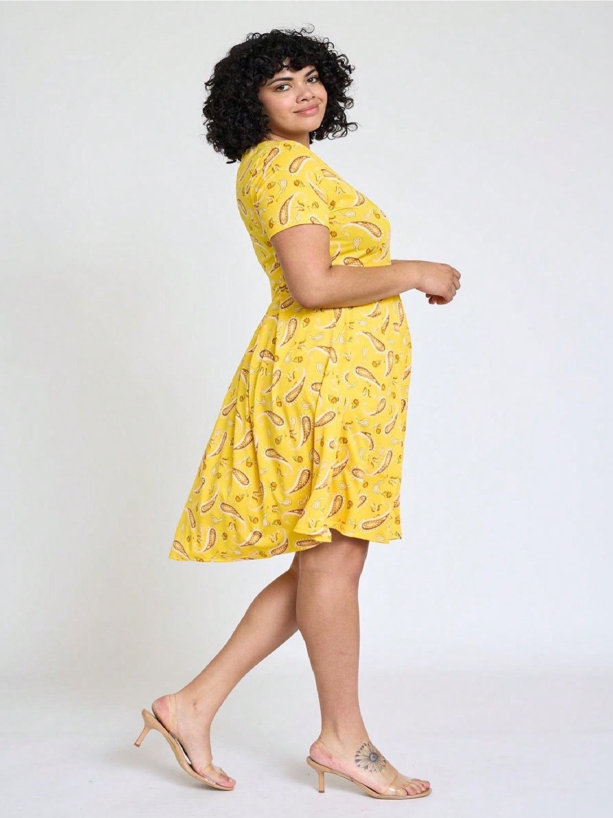 Paisley Floral Swing Dress Women Chevron Stripe Patchwork Pleated Square Neck Elastic Waist Midi Casual Plus Size S-3X