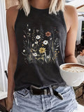 Graphic Print Tank Top Women Casual Crew Neck Sleeveless Tee Shirt Summer Workout Everyday Dark Gray S-XXL