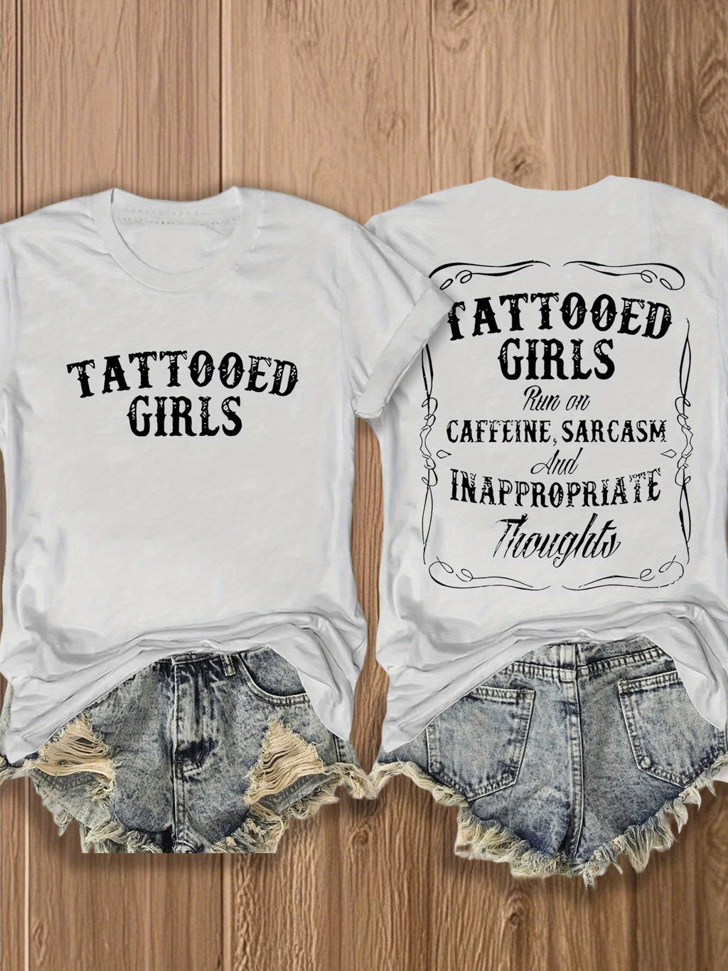 Tattooed Double-Sided Print T-Shirt Women Geometric Positioning Print Crew Neck Short Sleeve Soft Skin-Friendly Breathable Casual Tee Daily Wear Gift S-XXL
