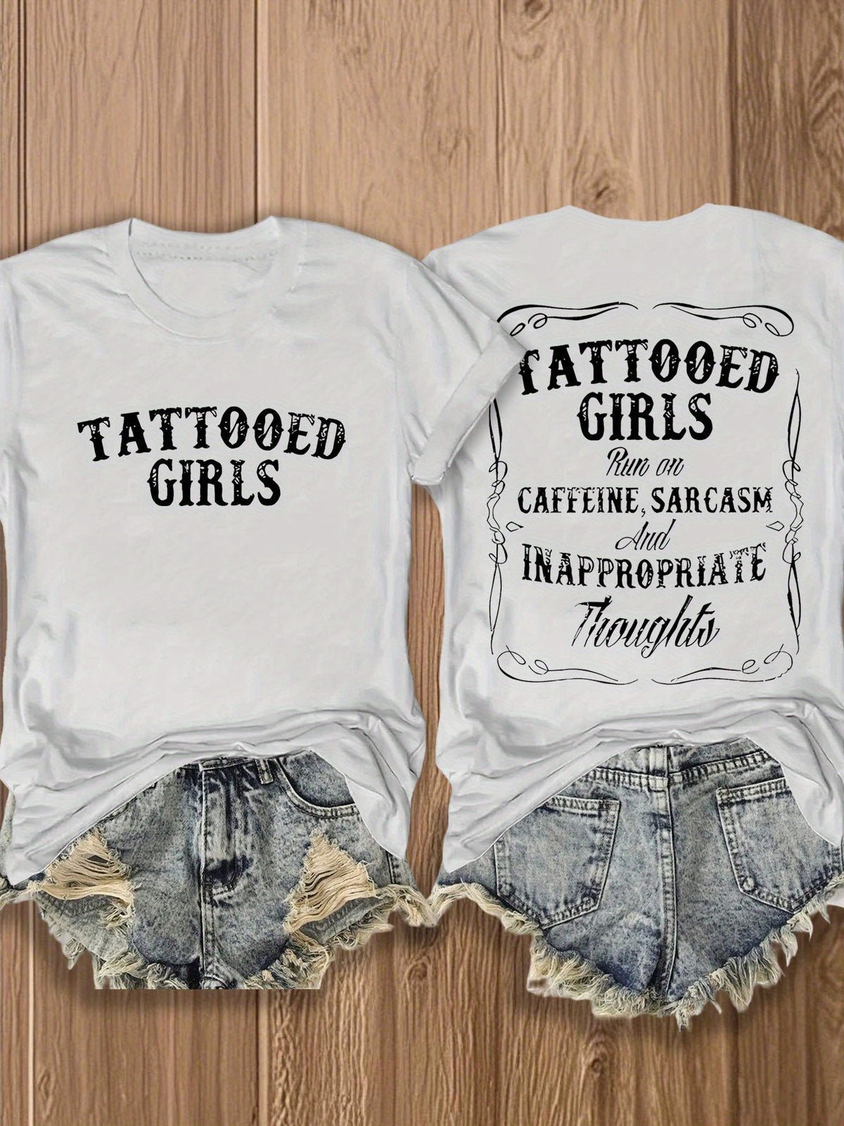 Tattooed Double-Sided Print T-Shirt Women Geometric Positioning Print Crew Neck Short Sleeve Soft Skin-Friendly Breathable Casual Tee Daily Wear Gift S-XXL