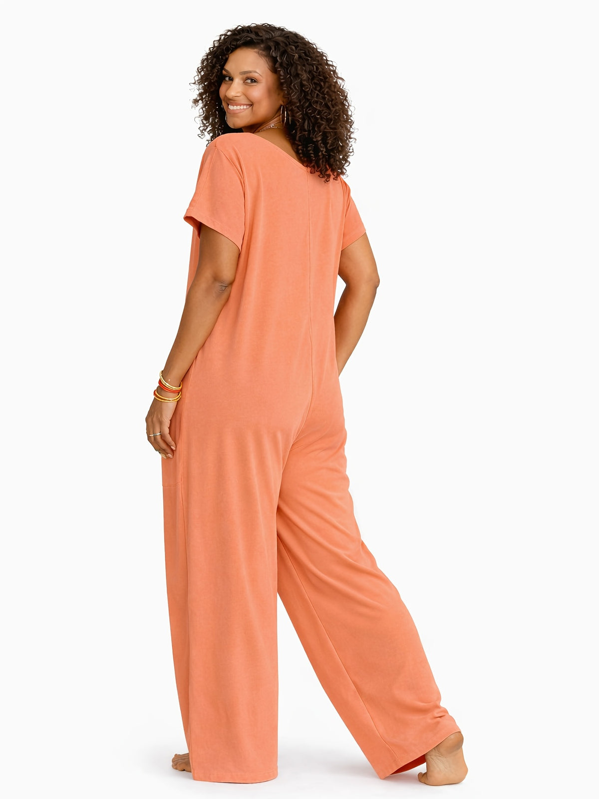Oversized Loose Jumpsuit for Women with Pockets, V-Neck Short Sleeve Lightweight Casual One Piece, Solid Color Everyday Romper for Spring Summer Fall, Machine Washable