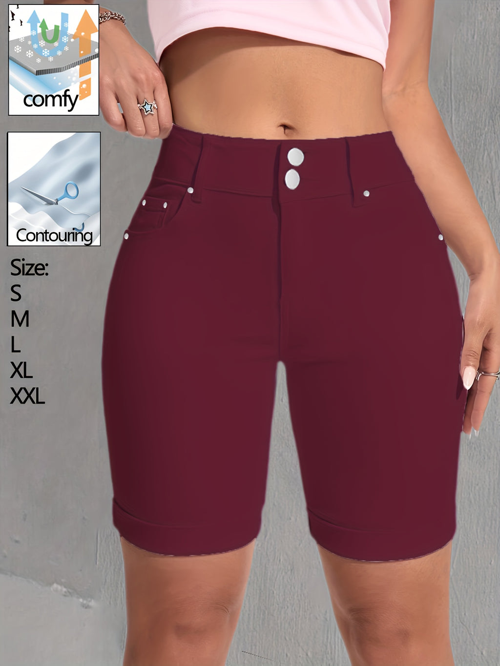 White High Waist Denim Shorts for Women - Double Breasted Button Fly, Multi-Rivet Detail, Butt Lift High Stretch Fabric, Flattering Casual Summer Jean Shorts