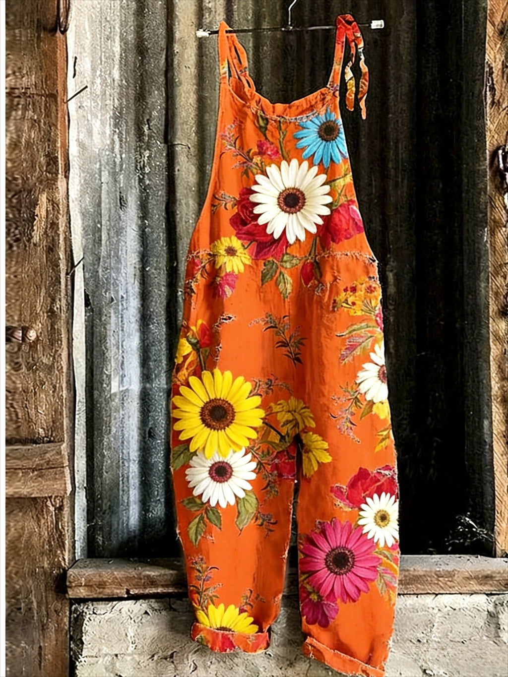 Floral Print Loose Casual Jumpsuit for Women Off Shoulder Tie-Up Overalls Vintage Spring Summer One-Piece