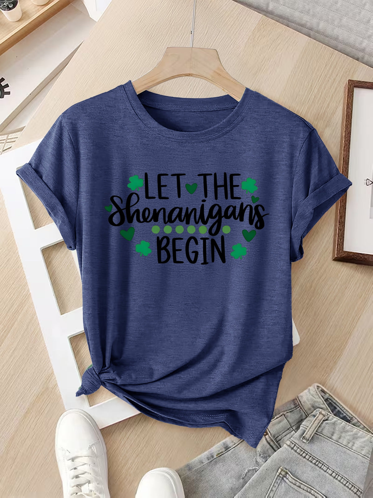 Knotted Hem Slogan Graphic T-Shirt for Women – Funny ‘If I Shenan Once I’ll Shenanigan’ Print Round Neck Casual Street Style Tee for Everyday Wear