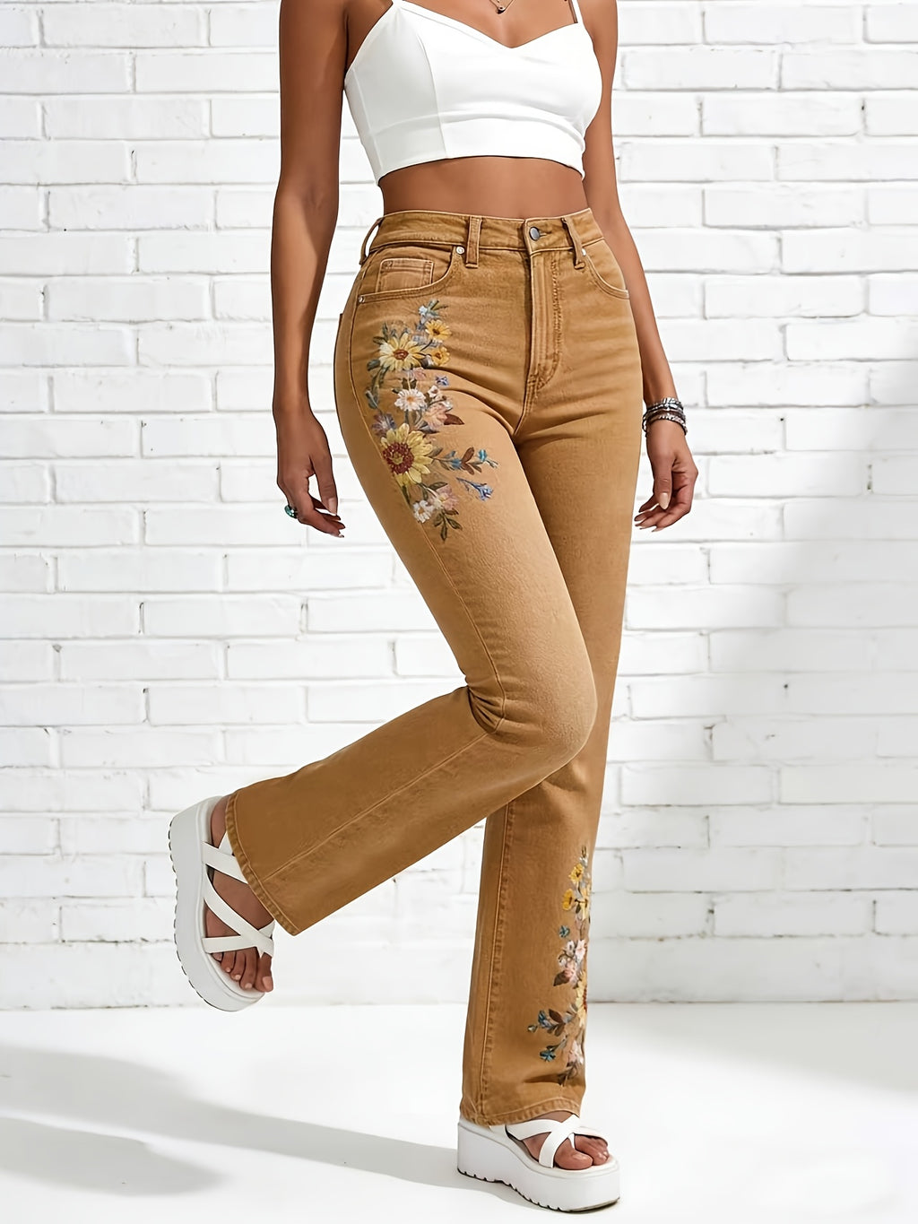 Women's High-Waisted Light Wash Stretch Straight Jeans Machine Washable Casual Pants Multi-Color S-XXL