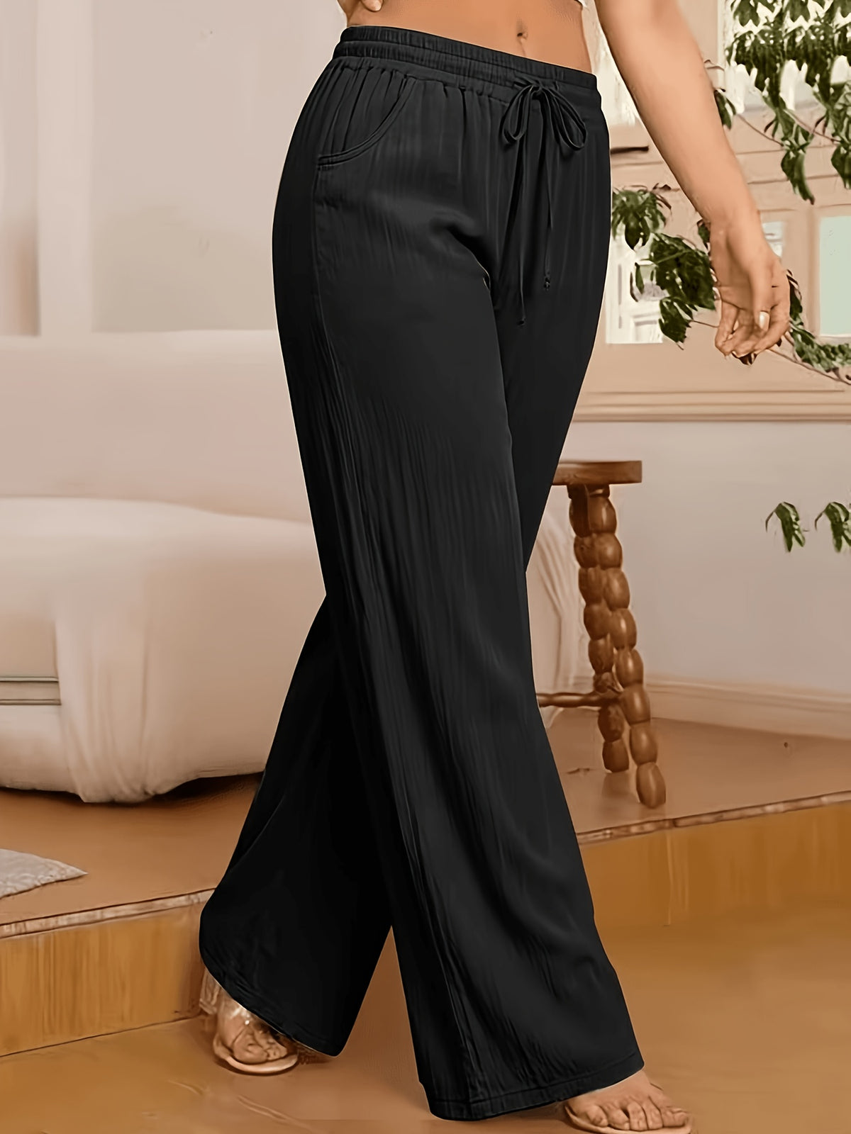 Women's Wide-Leg Pants Solid Color Elastic Waist Casual Comfortable Trousers S-XXL | Mira Roam