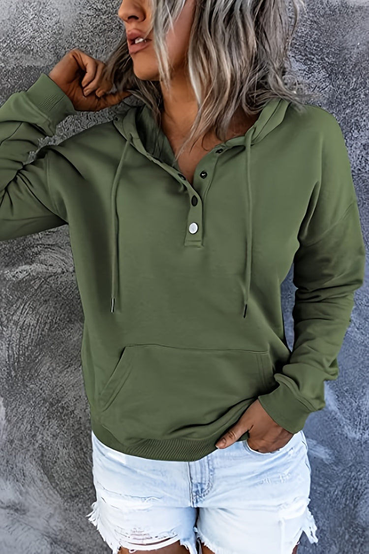 Women Oversized Button Hoodie Sweatshirt Long Sleeve Kangaroo Pocket Ribbed Cuff Casual Pullover Black Grey Burgundy Apricot S-XXL