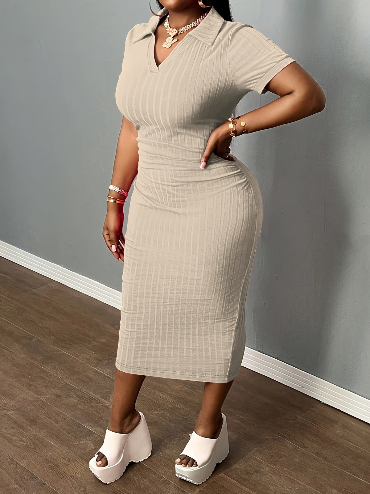 Bodycon Midi Pencil Dress for Women | Sexy Slim Fit Short Sleeve Club Dress | Elegant Cocktail Party Dress | Casual Summer Bodycon Dress Women