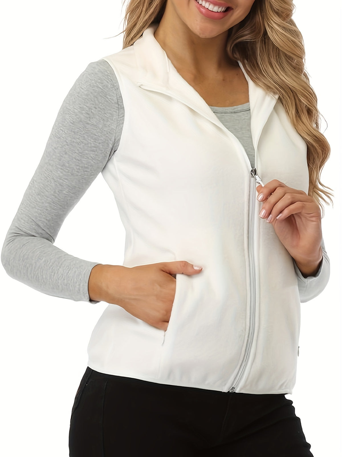 Women's Sleeveless Zip Vest Jacket Lightweight Warm Soft Zipper Pockets Casual Outdoor Layering Vest S-XXL