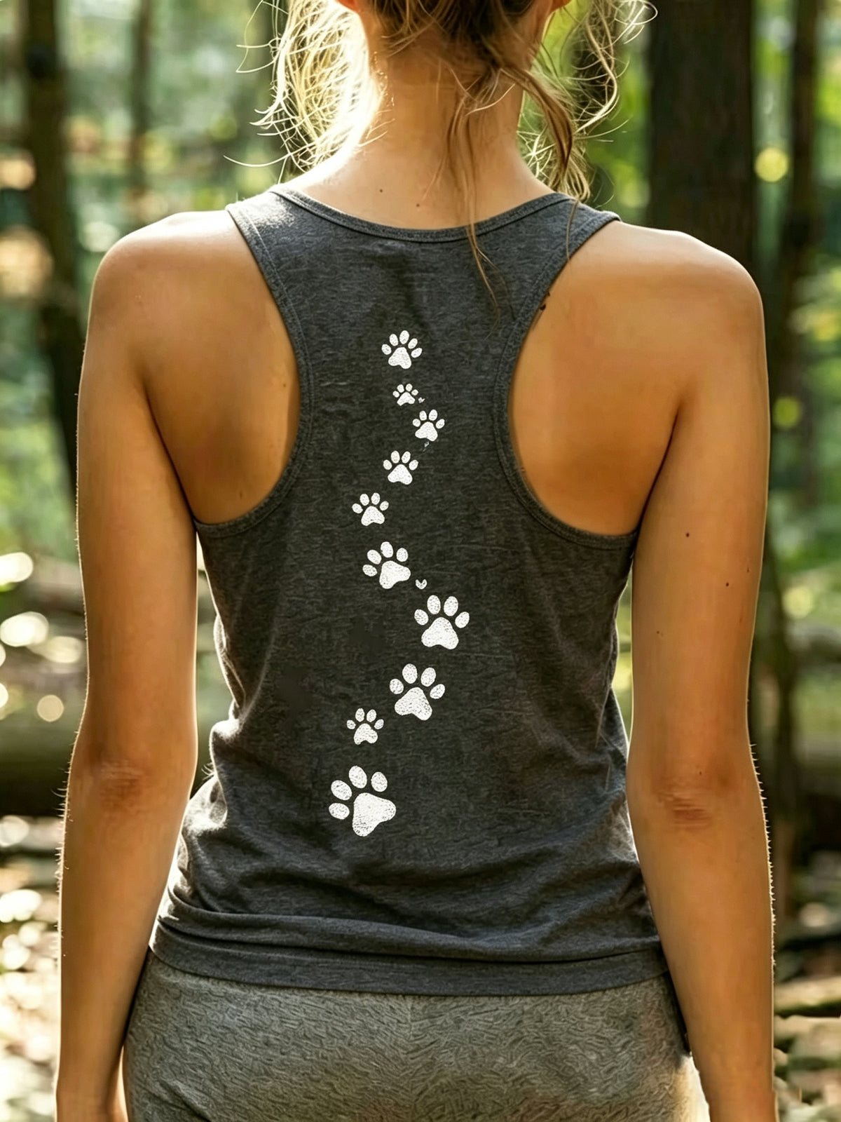 Paw Print Tank Top Women U Neck Heart Print Casual Spring Summer Sleeveless Top S-XXL
