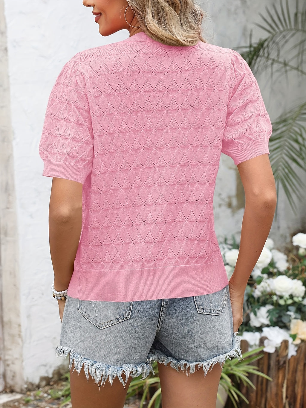Women's Cropped Crochet Cardigan Puff Sleeve Linen Blend Sheer Lace Knit Short Top Breathable Lightweight Spring Summer Boho Fashion