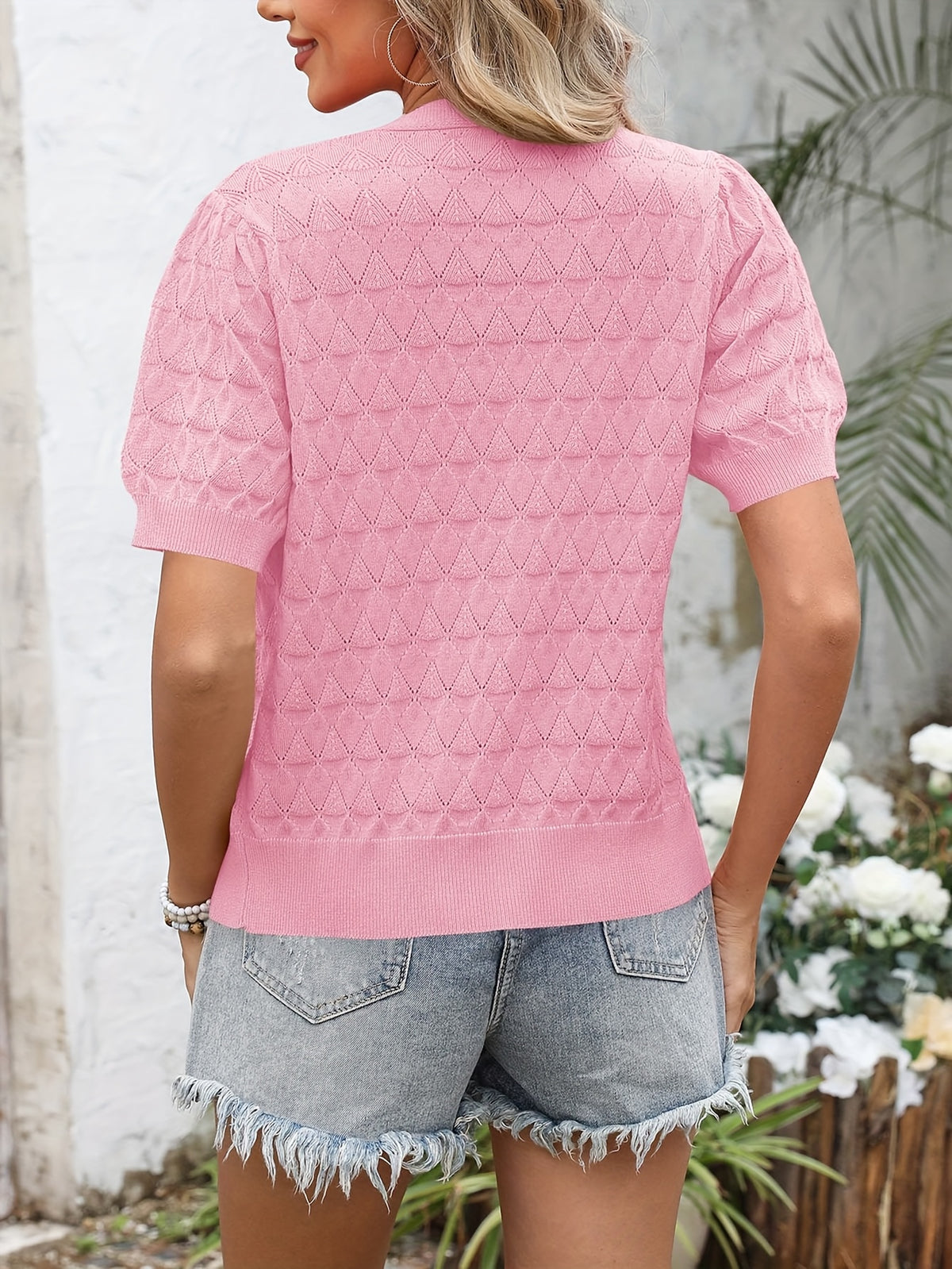 Women's Cropped Crochet Cardigan Puff Sleeve Linen Blend Sheer Lace Knit Short Top Breathable Lightweight Spring Summer Boho Fashion