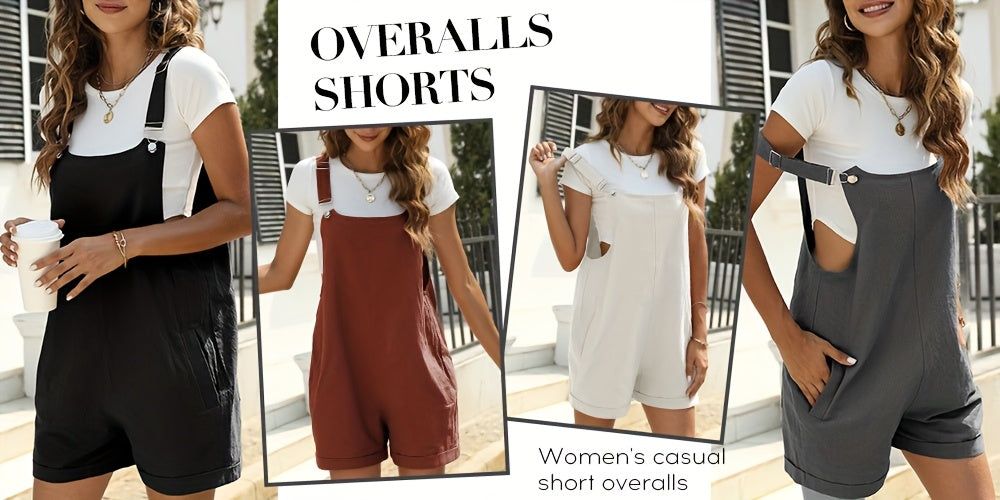 Women Sleeveless Linen Blend Jumpsuit Wide Leg Overalls Shorts with Pockets Casual Spring Fall