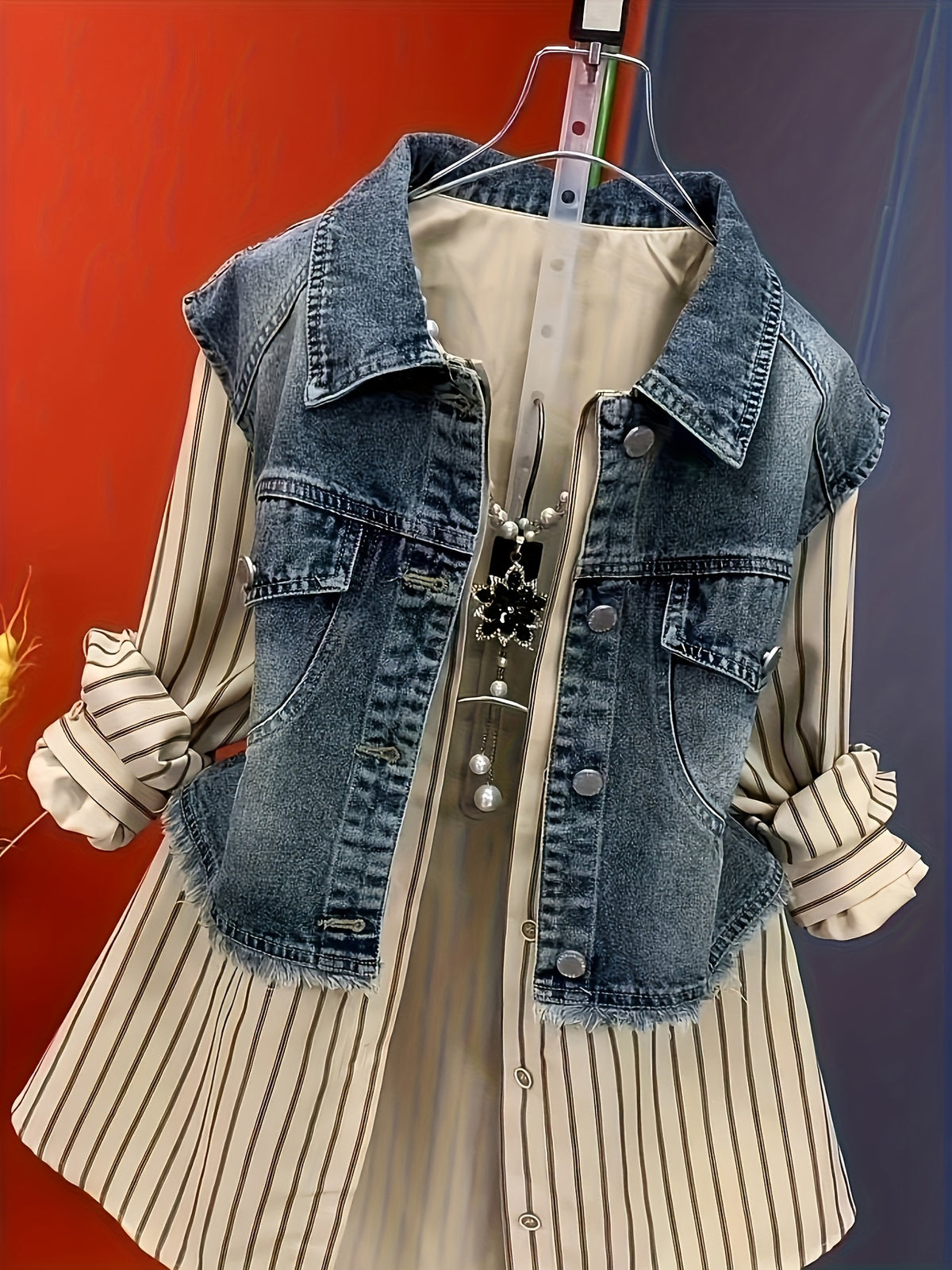 Letter Print Splicing Denim Shirt Jacket Women Lapel Button Korean Casual Jean Coat Windbreaker Spring Autumn Polyester Woven Top