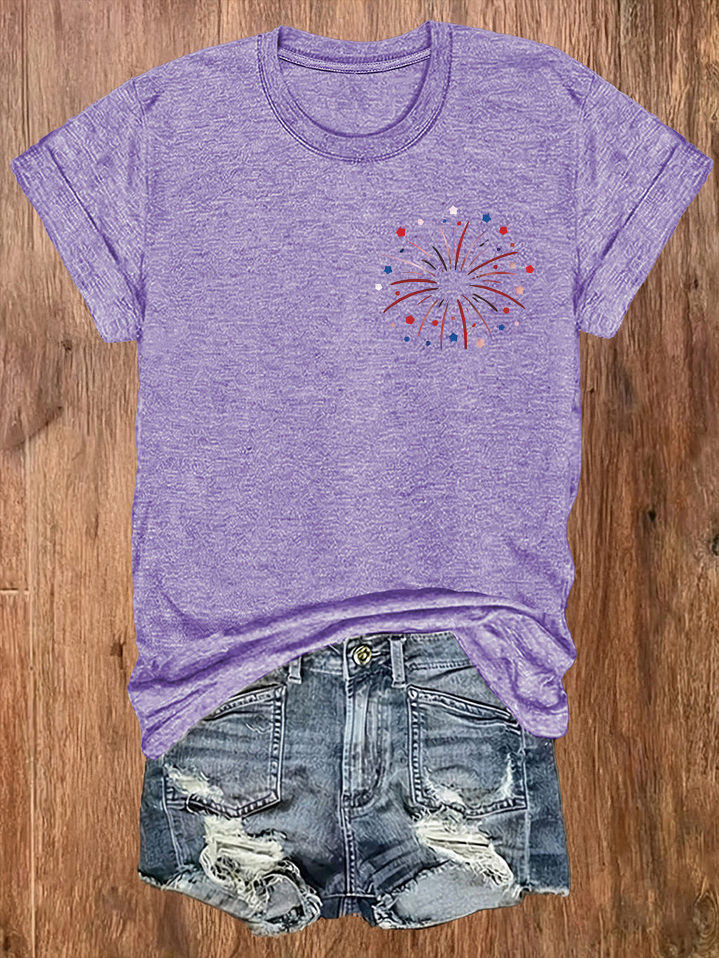 American Flag Print T-Shirt Women Patriotic Graphic Tee Short Sleeve Crew Neck | Fireworks USA Print Lightweight Breathable Top for 4th of July Summer Daily Wear