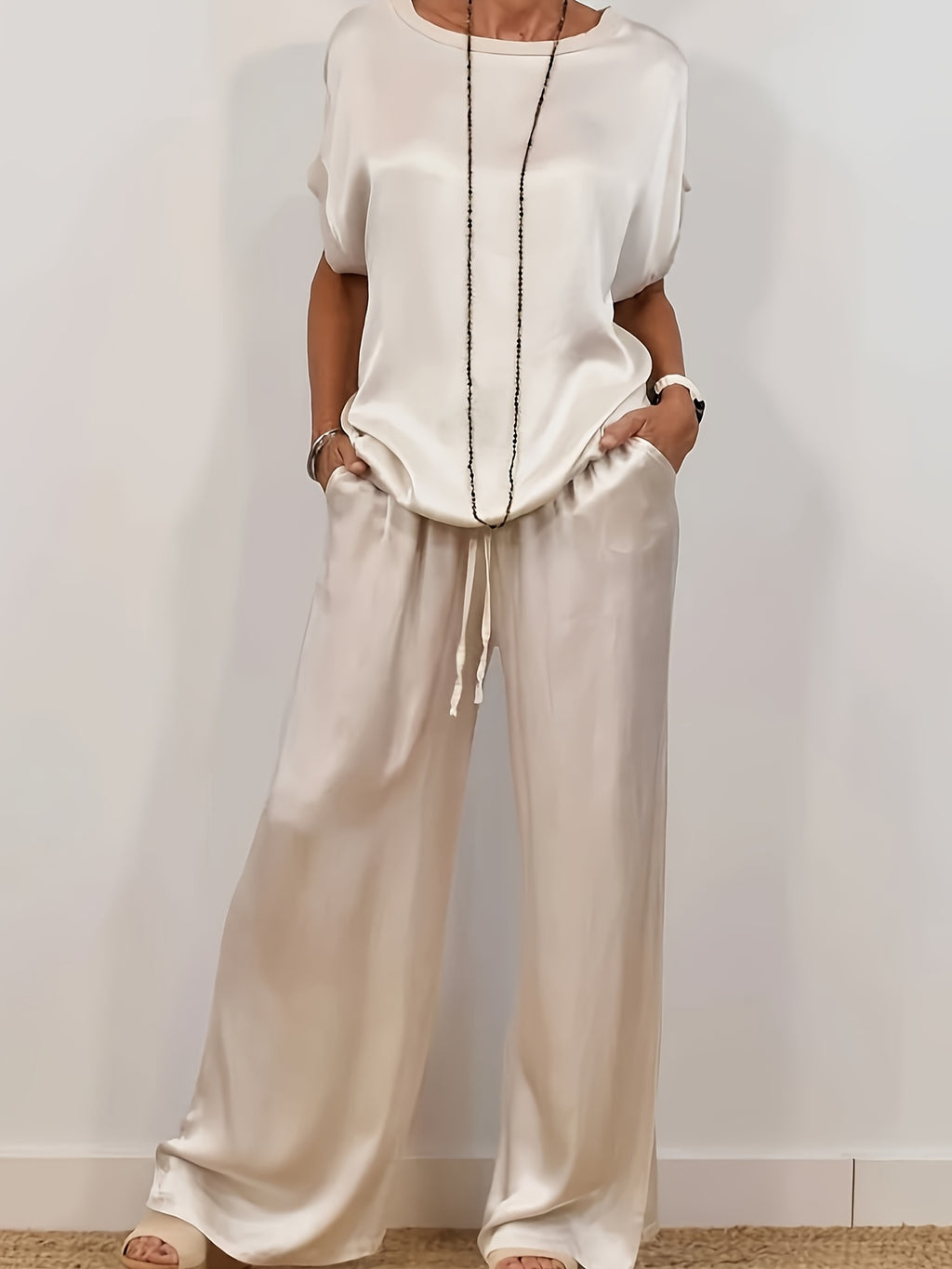 Women's 2 Piece Set Loose Shirt and Wide Leg Pants Casual Trendy Matching Outfit Spring Summer Comfortable Fashion Set