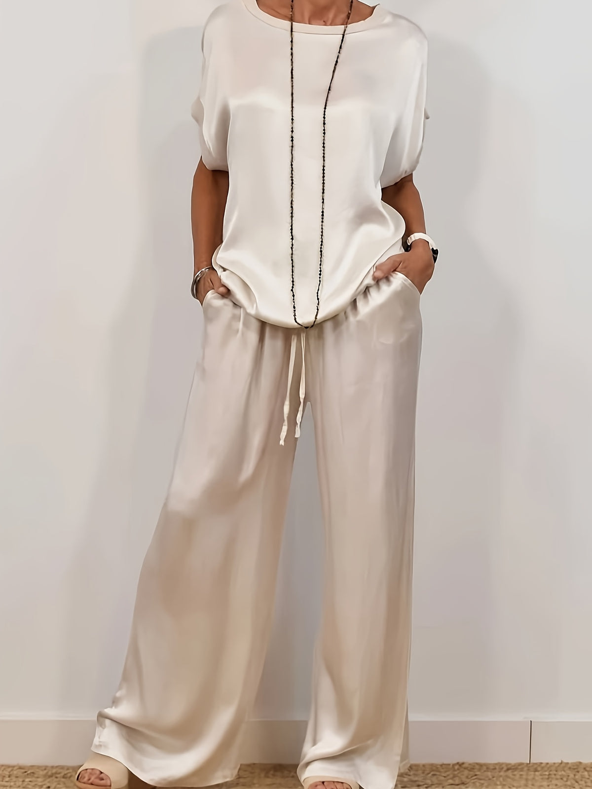 Women's 2 Piece Set Loose Shirt and Wide Leg Pants Casual Trendy Matching Outfit Spring Summer Comfortable Fashion Set