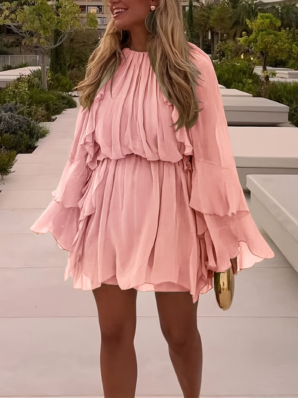 Layered Ruffle Chiffon A-Line Dress Women Loose Flowy Semi-Sheer Casual Vacation Spring Summer Dress S-XXL