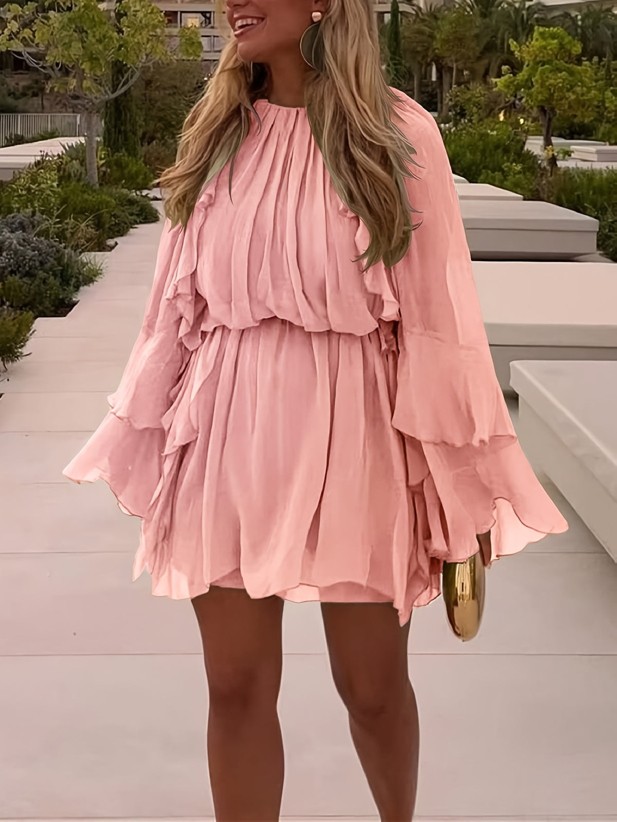 Layered Ruffle Chiffon A-Line Dress Women Loose Flowy Semi-Sheer Casual Vacation Spring Summer Dress S-XXL