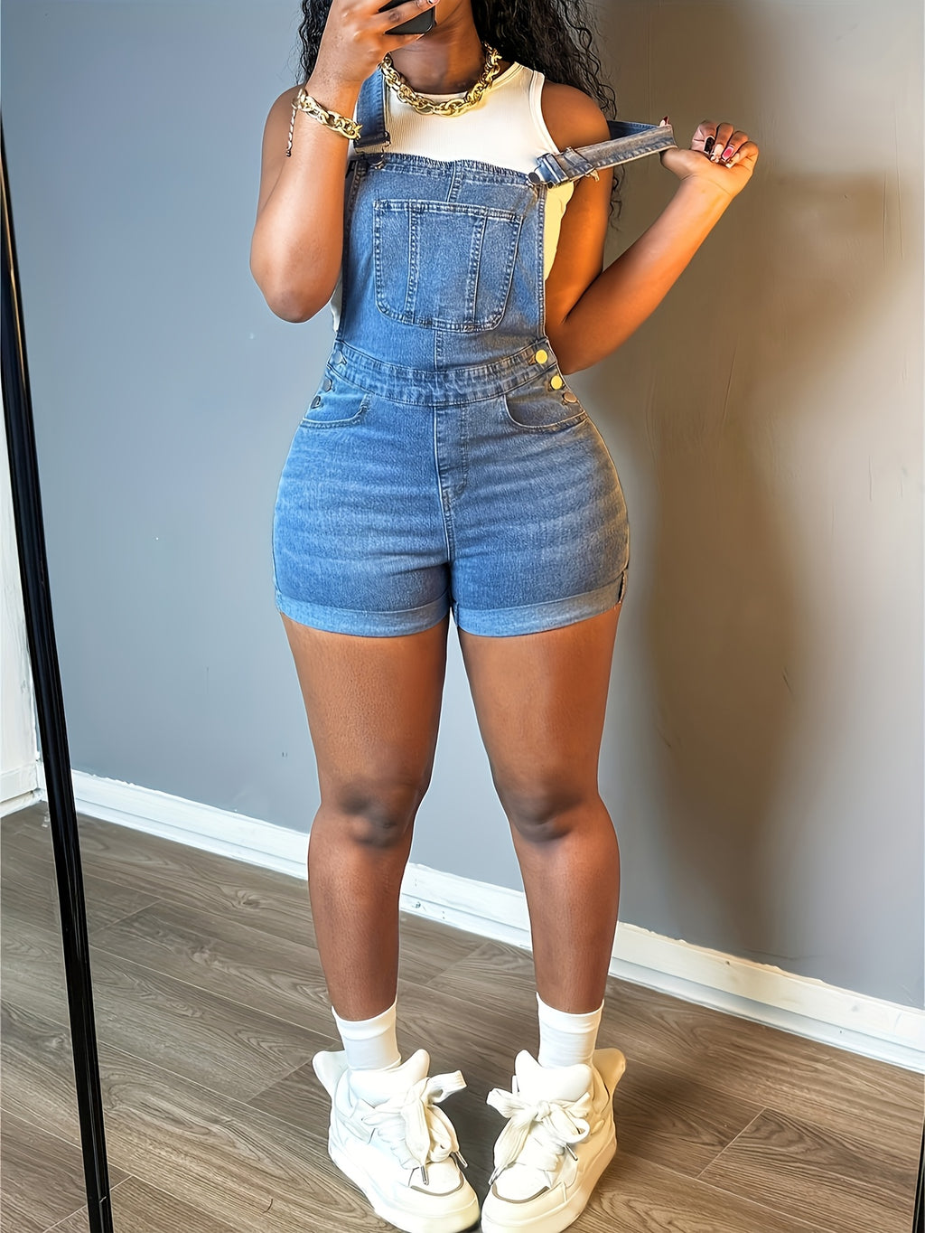 Sleeveless Denim Romper Women Slim Fit Button Trim Solid Color Jeans Playsuit Pockets Casual Summer One-Piece S-XXL