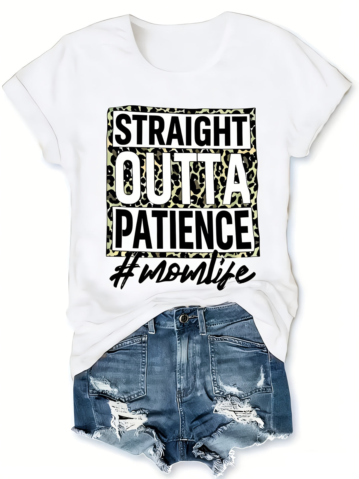 Patience Is Worn Out Slogan T-Shirt Women Crew Neck Short Sleeve Geometric Print Casual Graphic Tee Polyester Mid Stretch All Season Funny Statement Top S-XXL
