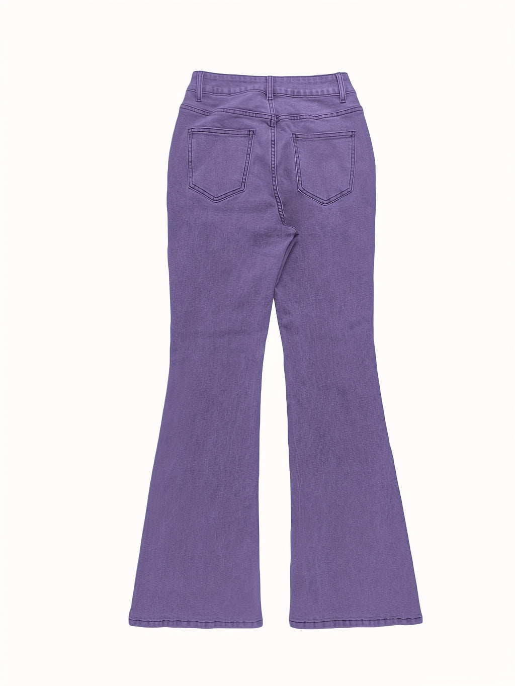 High Waist Stretch Flare Jeans Women Wide Leg Pants with Pockets – Solid Color Street Style, All-Season Comfortable Denim, Machine Washable