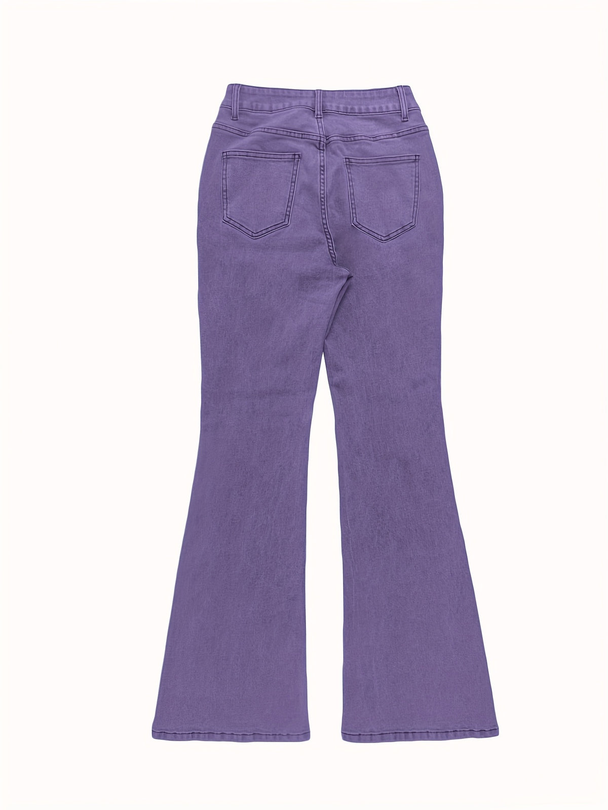High Waist Stretch Flare Jeans Women Wide Leg Pants with Pockets – Solid Color Street Style, All-Season Comfortable Denim, Machine Washable