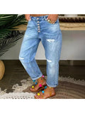 High-Waist Washed Flare Straight Leg Jeans for Women - Loose Stretchy Vintage Style Denim, Soft All-Season Casual Jeans for Daily Wear Shopping Dates & Travel, Sizes S-XXL