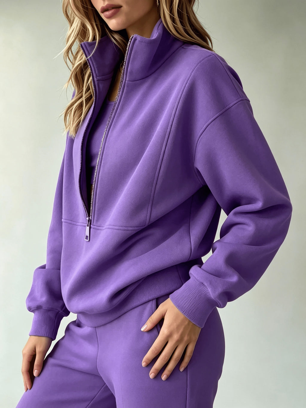 Tracksuit Set Women Half-Zip Sweatshirt and Loose Cuffs Pants 2 Piece Casual Soft Stretchy Relaxed Fit Fitness Commute Daily Outfit S-XXL