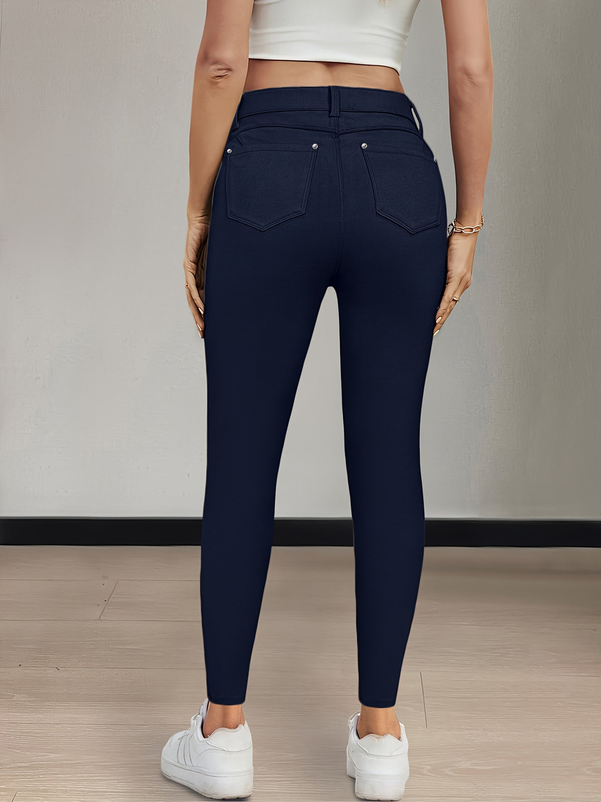 Women's High-Waist Skinny Jeans Stretchy Fabric Multi-Color Long Style Casual Streetwear Button Decor Five Pockets