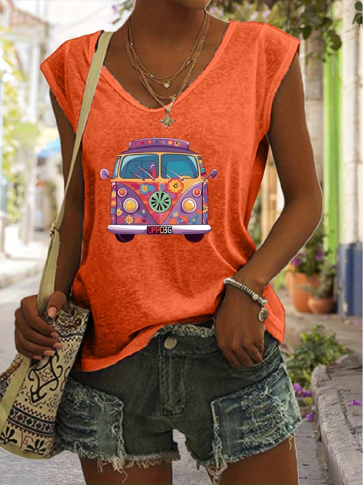 Graphic Print Tank Top Women V-Neck Hippie Rock Boho Sleeveless Summer Casual Vest Top 7 Colors S-XXL