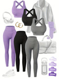 Seamless Activewear Set Women High Stretch Backless Sports Bra and Hip Lifting Leggings with Crossover Strap - Yoga Workout Gym Set All Season