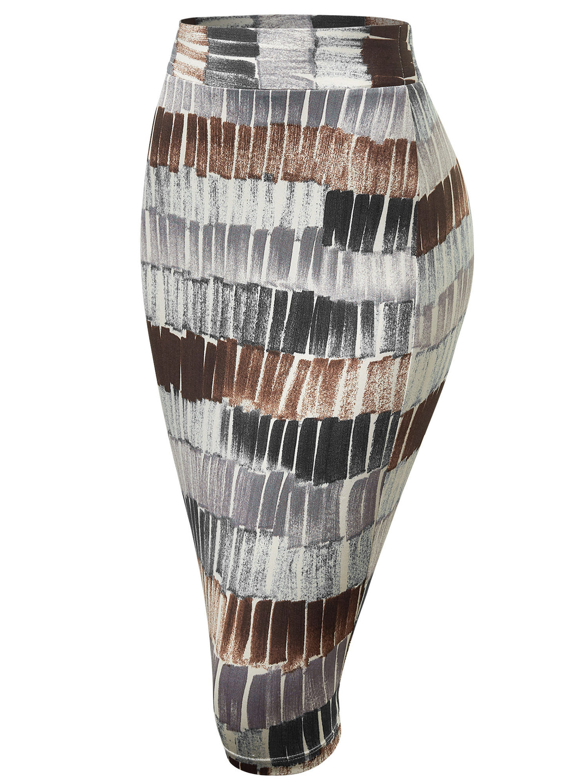 Women Color Block Pencil Skirt Elastic Waist Knee Length Stretchy Bodycon Office Casual Wine Black Brown S-XXL