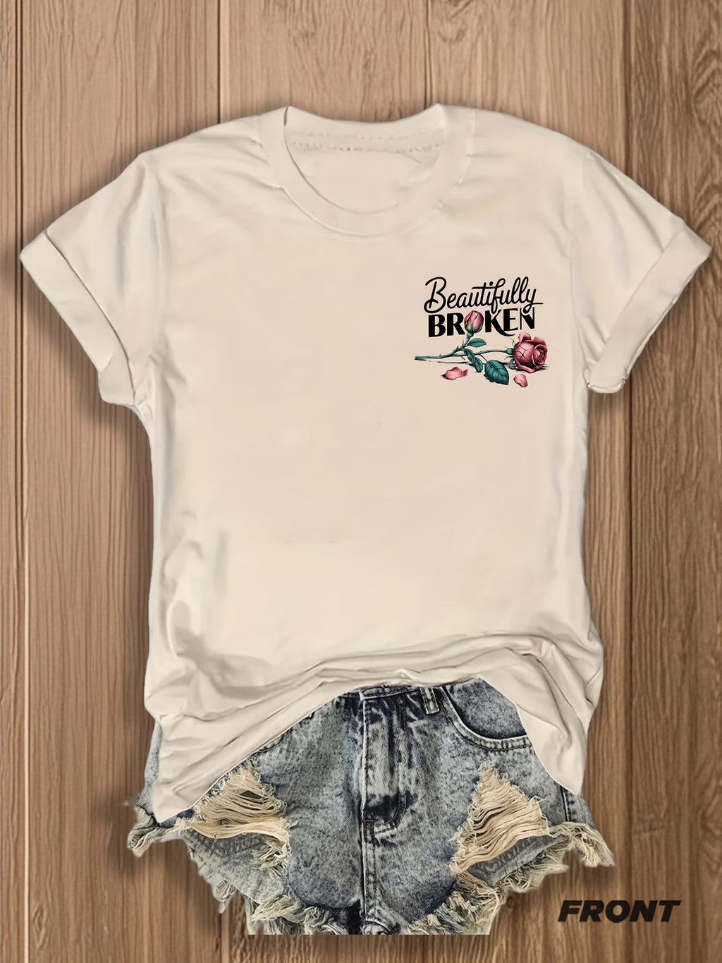 Inspirational Graphic Tee Women Floral Print Double Sided T-Shirt Casual Motivational Blend Top Gift XS-XL
