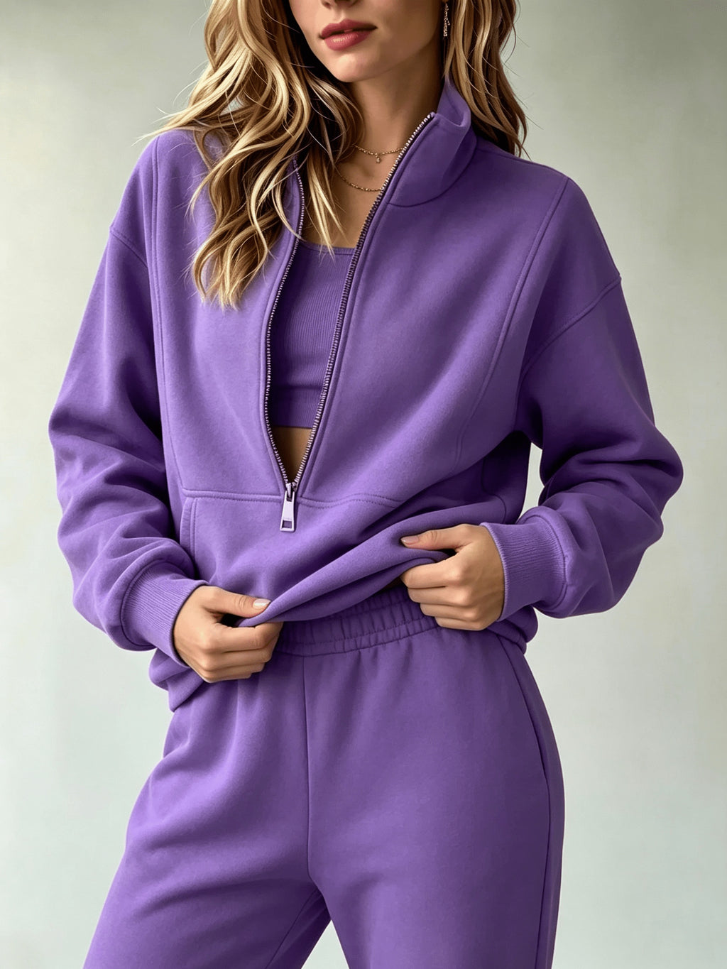 Tracksuit Set Women Half-Zip Sweatshirt and Loose Cuffs Pants 2 Piece Casual Soft Stretchy Relaxed Fit Fitness Commute Daily Outfit S-XXL