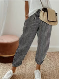 High Waist Wide Leg Pants Women Side Stripe 3/4 Length Casual Lightweight Polyester Relaxed Fit All Season Sporty Trousers