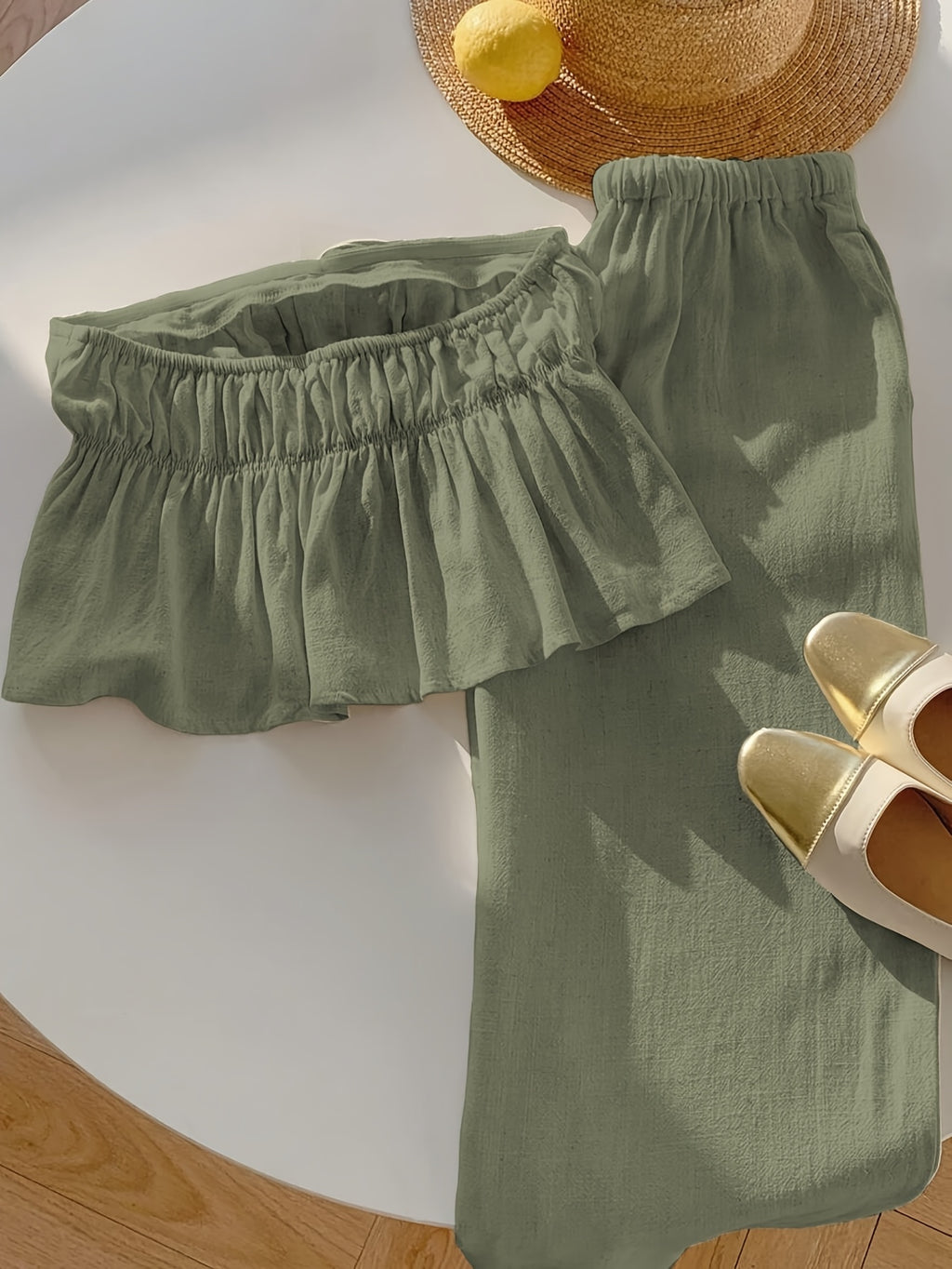 Strapless Tie Cropped Top and Wide Leg Pants 2pcs Set Women Spring Summer Vacation Casual Fresh Outfit S-XXL